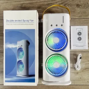 3 in 1 Double Head Led Light Water Spray Portable Ice Mist Cooling Fan
